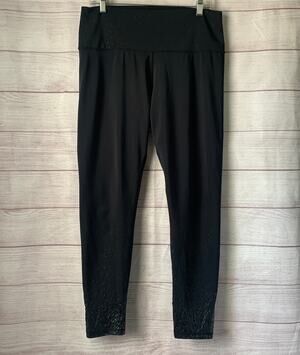 Z by Zobha Black Ankle Leggings Shiny Metallic Ombre Print High Waisted Yoga XL